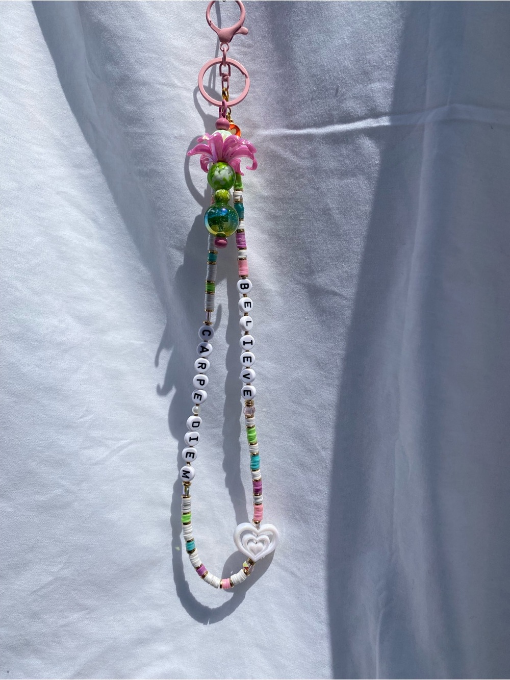 ✨ Handmade "Carpe Diem" & "Believe" Pastel Beaded Bag Charm / Keychain ✨
